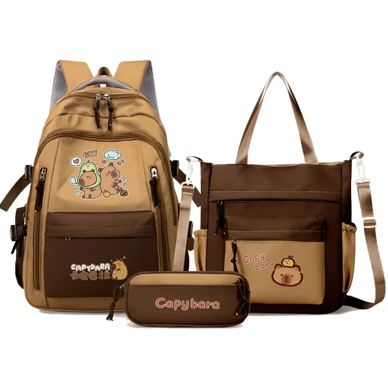 kawaii capybara école sac à dos 3 pièces filles sacs d'école ensemble sacs à dos décontractés enfants livre sac enfants cartable voyage sac à dos