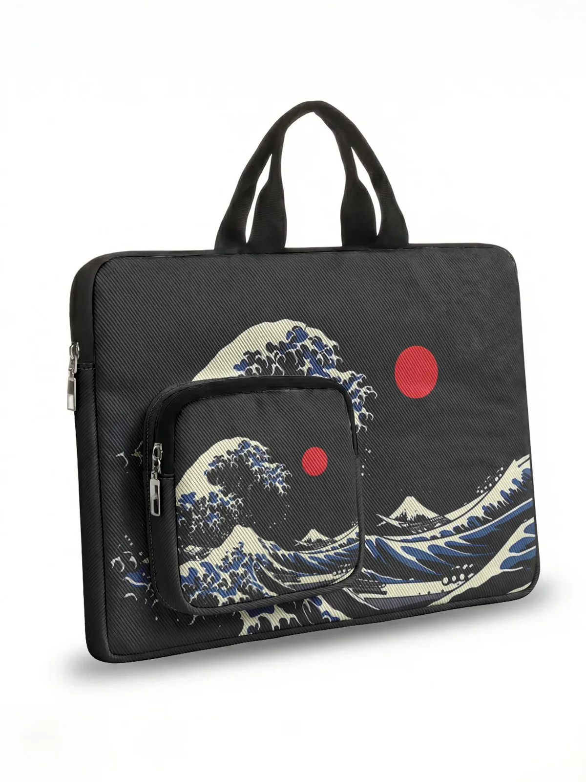 hokusai the great wave sac à main pour ordinateur portable avec poche supplémentaire, étui antichoc pour ordinateurs portables de 13 à 15,6 pouces