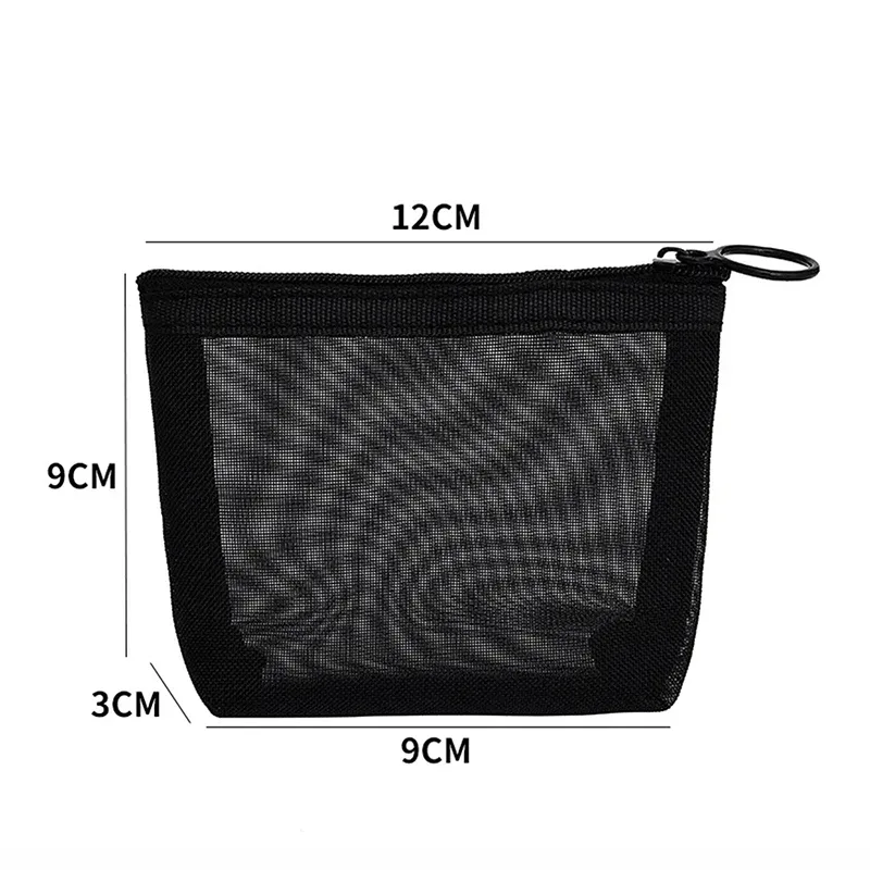 sac de maquillage en maille transparente, petit et grand, noir, sac de maquillage portable, sac de rangement pour toilette de voyage, sac de rangement pour rouge à lèvres