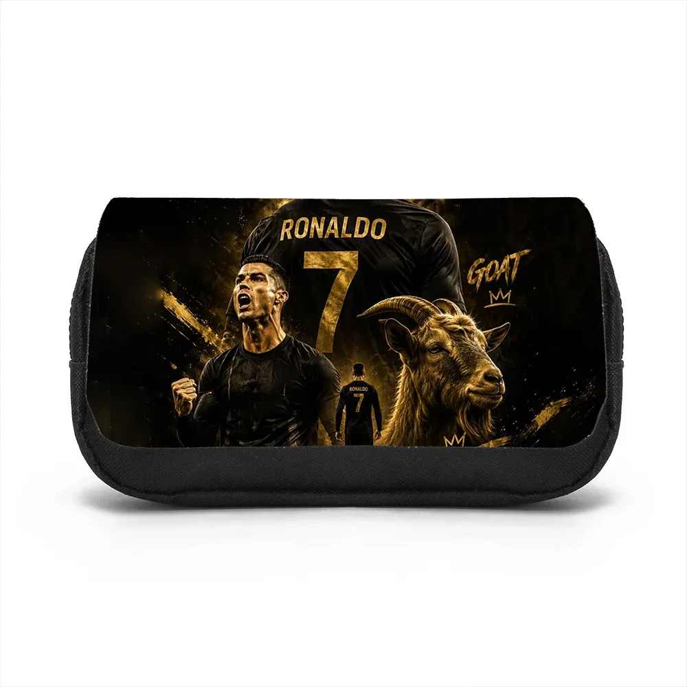 sac de rangement de papeterie grande capacité, double compartiment, pour étudiants, motif ronaldo, étoile du football, pour l'école et les voyages