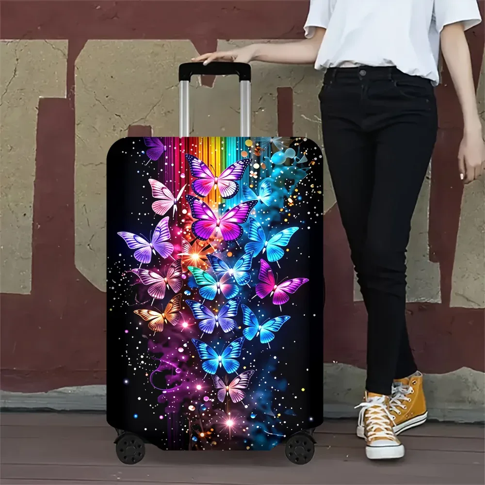 1 housse de bagage à imprimé papillon irisé pour bagages de 18 à 32 pouces ; accessoires de voyage anti-poussière et élastiques pour une protection efficace