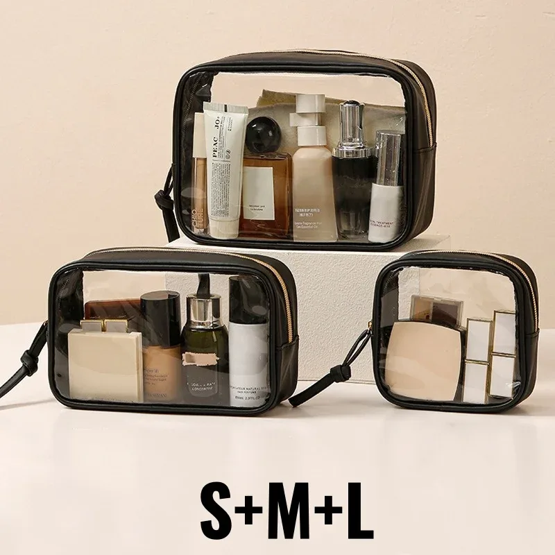 sac à cosmétiques étanche, sac de rangement de cosmétiques portable, grande capacité, sac de lavage transparent en pvc, sac de rangement de voyage, 1/3 pièces