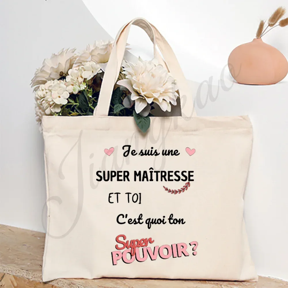 merci enseignant français impression femmes sac à bandoulière toile sacs à provisions femmes sacs à main sac fourre-tout réutilisable meilleurs cadeaux pour maitresse