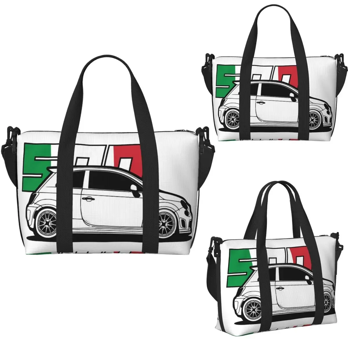sac de voyage de plage personnalisé fiat 500 abarth, fourre-tout de grande capacité pour salle de sport, yoga, sac à bandoulière de shopping pour femmes