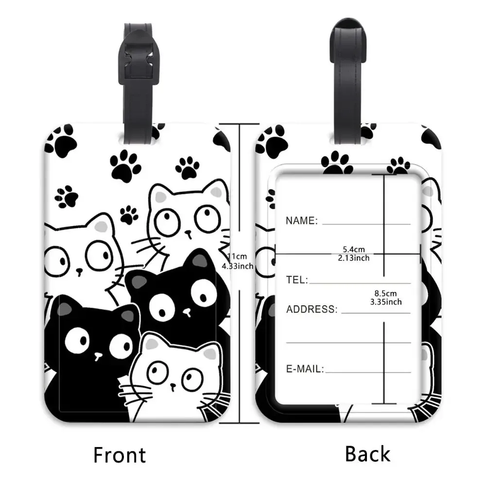 porte-étiquette de bagage anti-perte en plastique, porte-badge artistique pour valise et sac à dos, porte-carte d'identité avec motif chats mignons