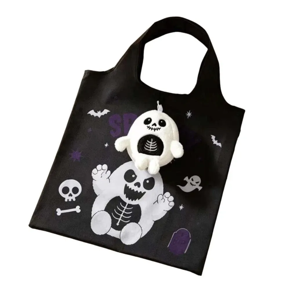 sac fourre-tout d'halloween de couleur unie, mini sac à main de dessin animé peu encombrant, pliable rapidement et ultra-léger