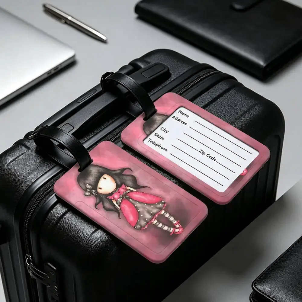s-santoro g-gorjuss étiquette d'identification de bagage anti-perte en pvc, motif dessin animé mignon, porte-carte d'information amovible, étiquette de bagage de voyage