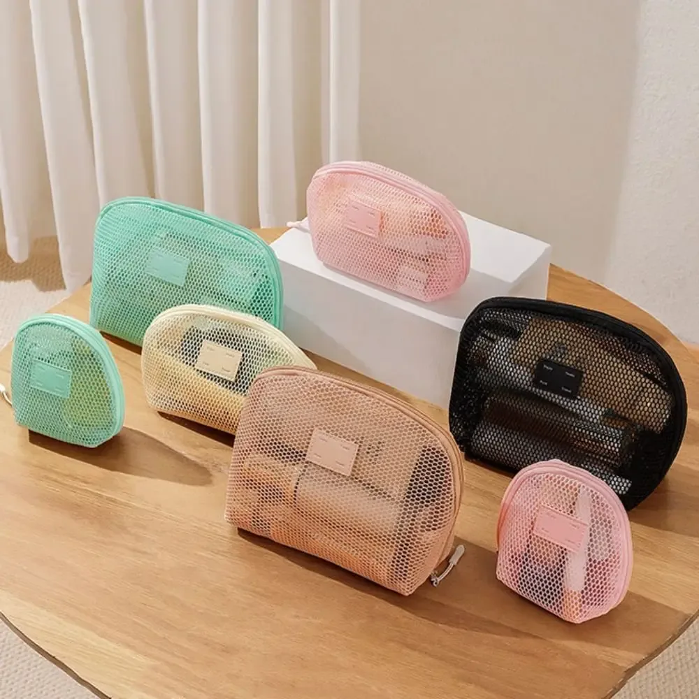 sac à cosmétiques décontracté en nylon, pochette de rangement à fermeture éclair, sacs de maquillage multi-usages en maille pour voyage