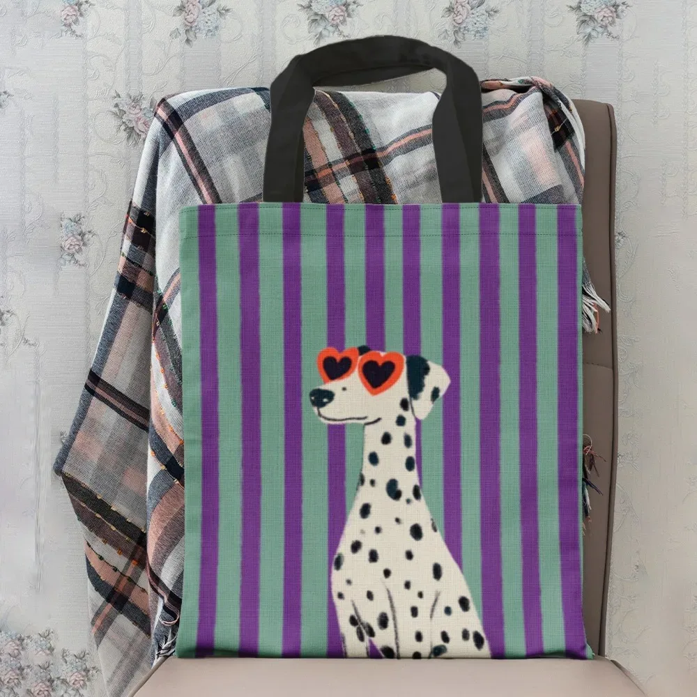 sac fourre-tout en polyester imprimé chien à lunettes tendance pour la saint-valentin, 1 pièce, sacs d'épicerie réutilisables pour le shopping, accès facile