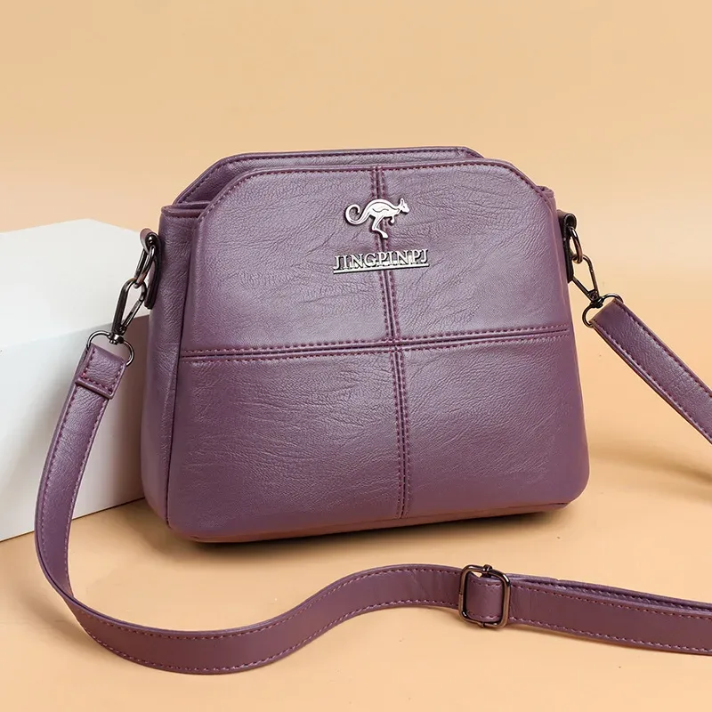sac à bandoulière en cuir synthétique à trois couches à la mode avec doublure en polyester, sac à bandoulière simple carré élégant pour femmes