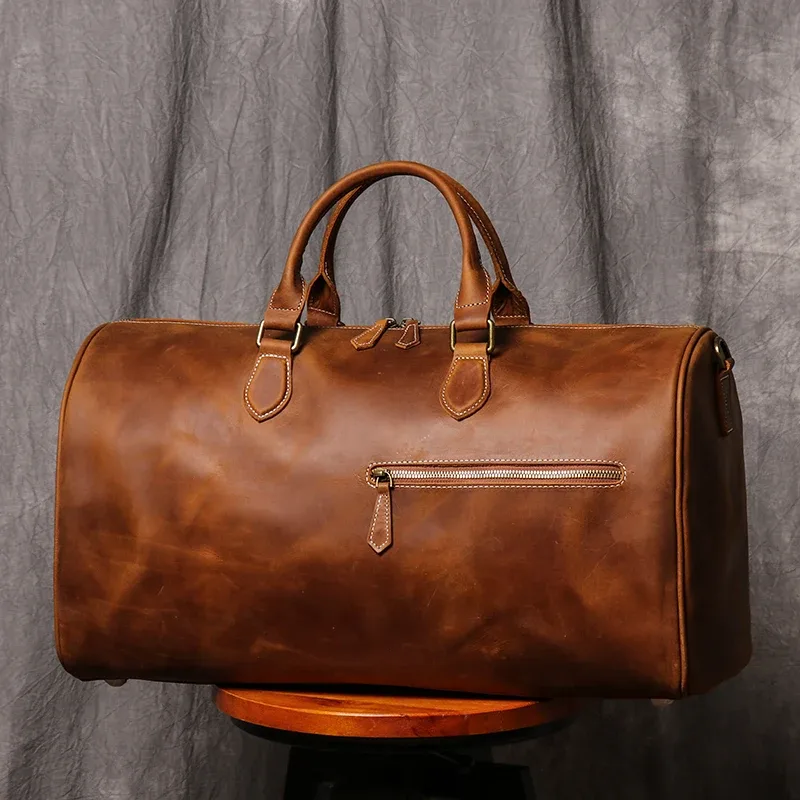 leathfocus sac de voyage en cuir de vachette pour homme sac à main de week-end pour femme sac de sport vintage de grande capacité sac pour ordinateur portable en cuir crazy horse