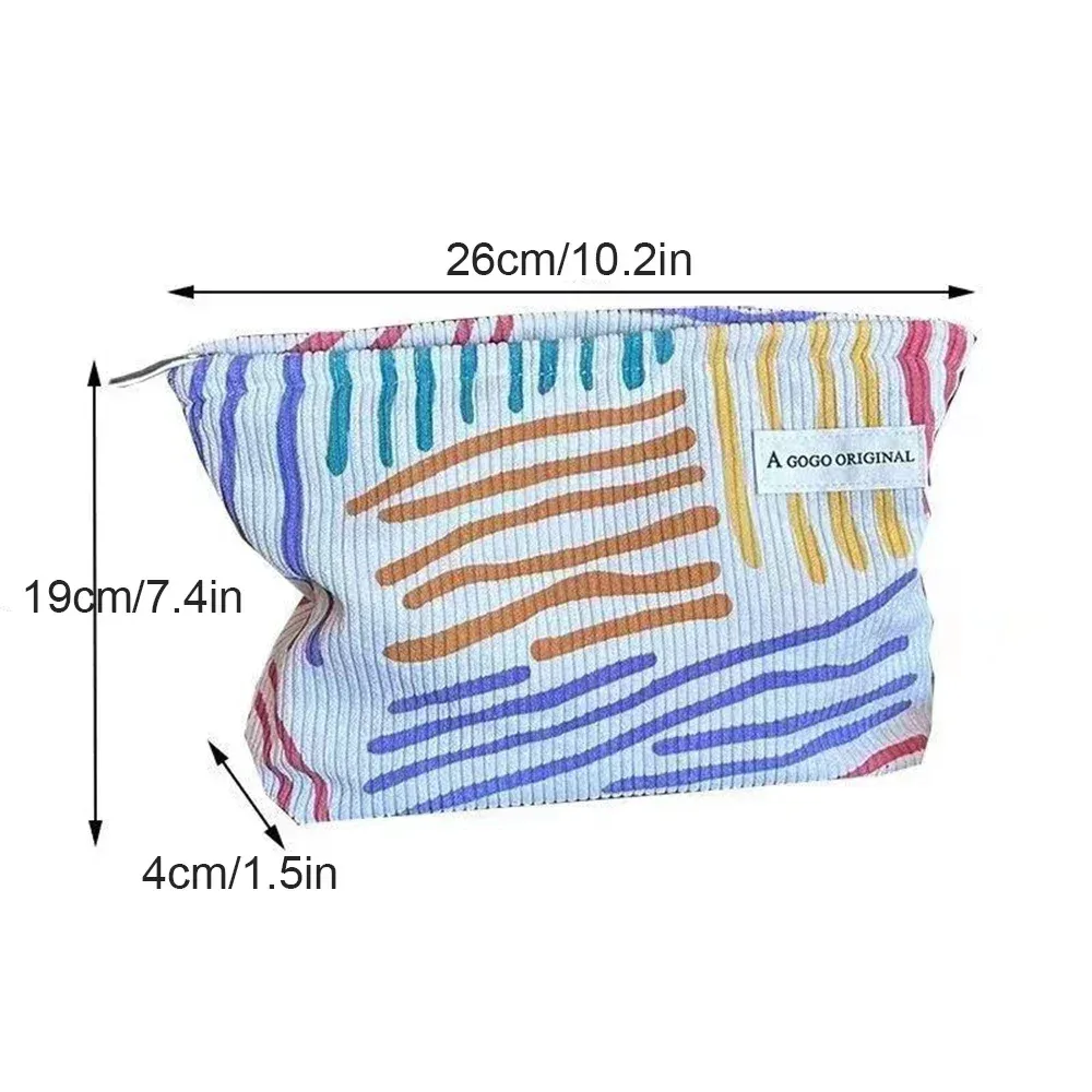 sac à cosmétiques en velours côtelé à rayures colorées, trousse de toilette de voyage portable, soins de la peau, articles divers, sac de rangement de maquillage esthétique pour un usage quotidien