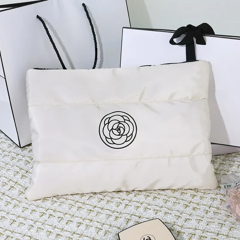 trousse de maquillage grande capacité en coton doux, organisateur de voyage portable et élégant pour femmes