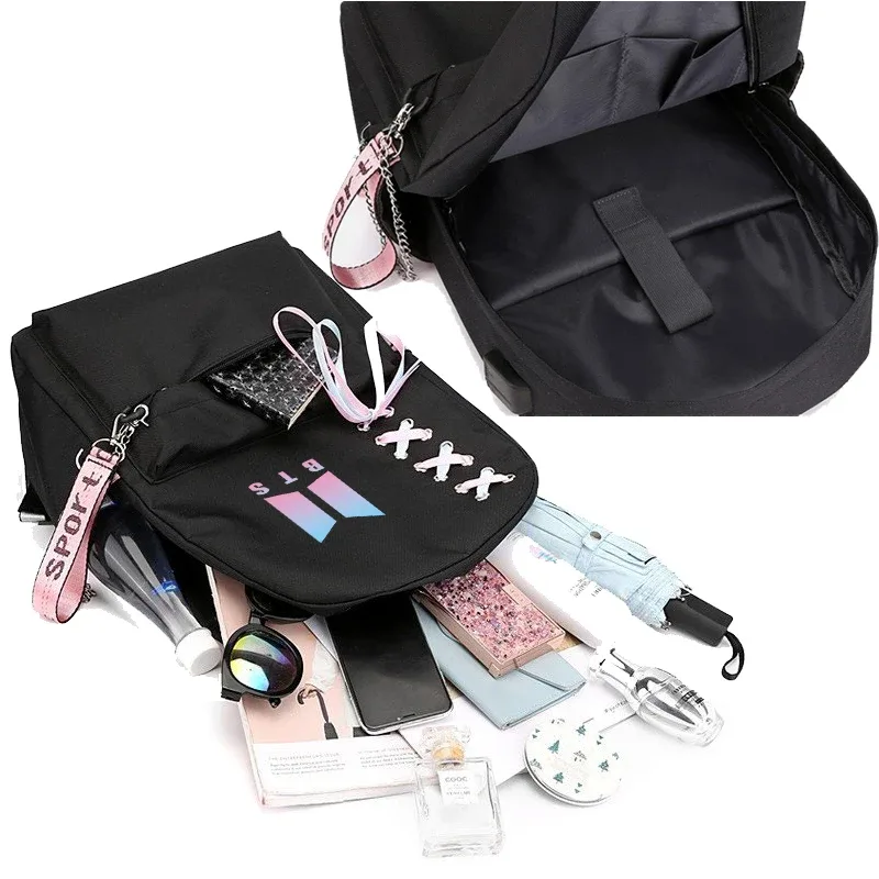sac à dos scolaire pour étudiants, tendance, sac à dos de voyage, chargeur usb, sac pour ordinateur portable, sacs d'école noirs pour adolescents