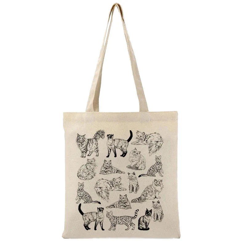 sac fourre-tout en toile à motif de chat mignon, sac de rangement léger et polyvalent simple eco shopper bga, sac de plage, fourre-tout pour femmes