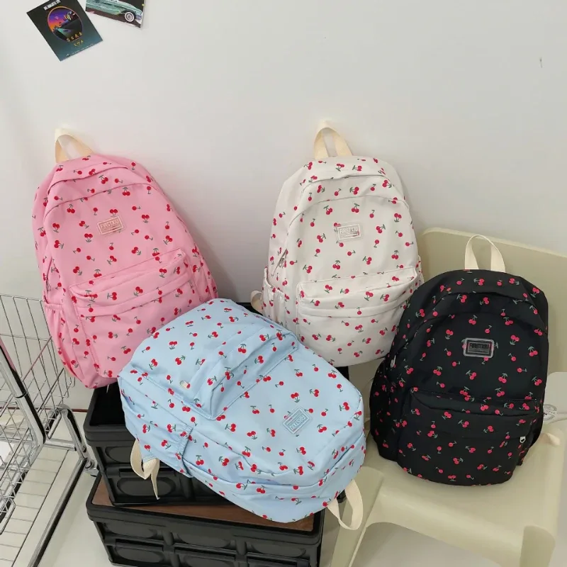 sac à dos tendance pour femmes, motif cerise, sac à dos de voyage, sangle réglable, fermeture éclair, pour le travail, le shopping, l'école