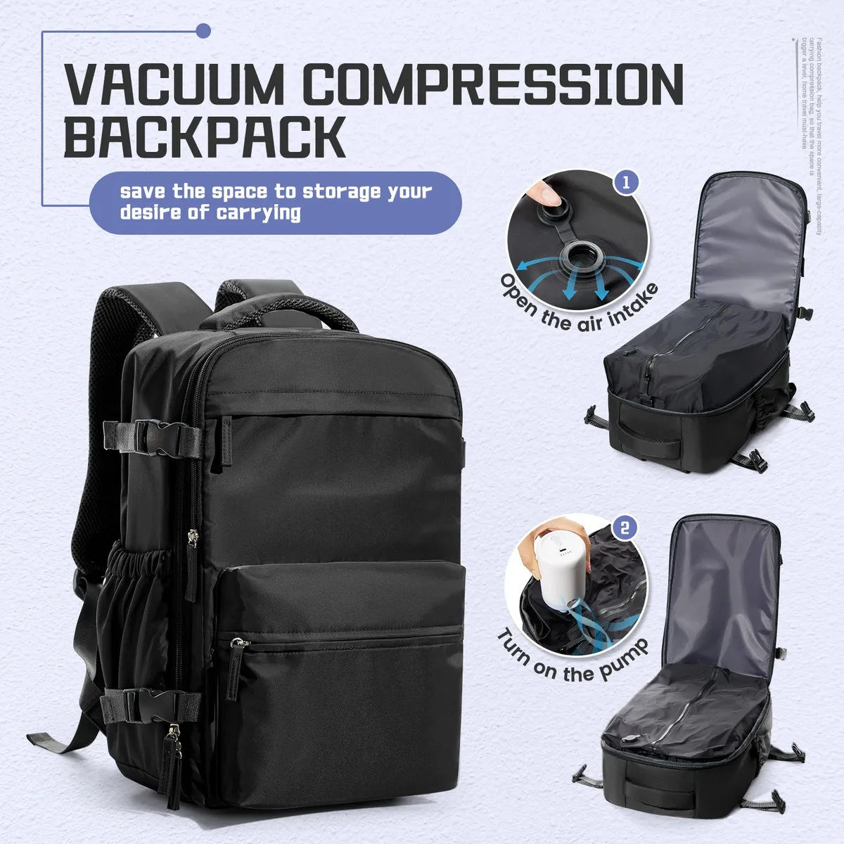 sac à dos de compression sous vide pour homme, sac à dos pour ordinateur portable 15,6 pouces, sac à dos de randonnée extensible, sac à dos de voyage sous vide, sac à dos ryanair 40x30x20, sac de cabine