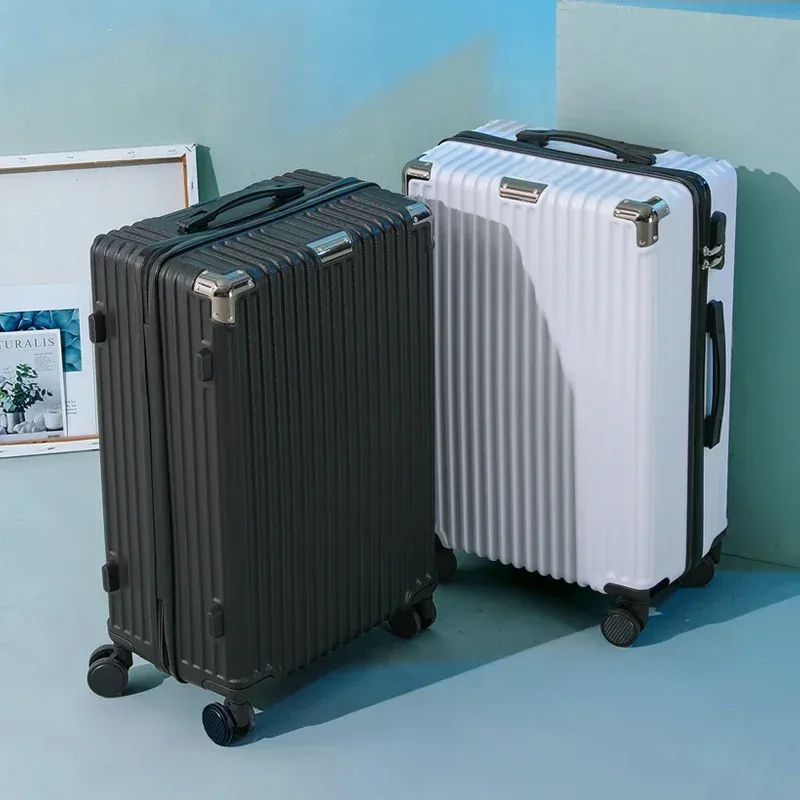 valise abs plastique noir blanc gris bleu bandes verticales poignées roulettes spinner grand capacité mot passe serrure usage voyage