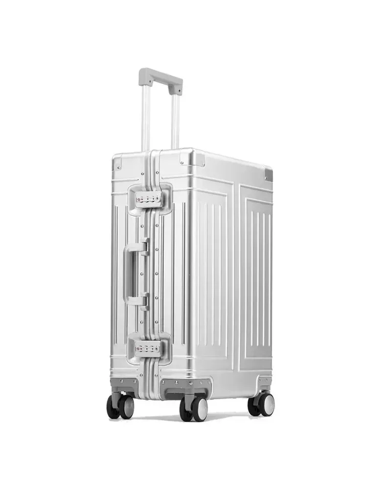 valise haute capacité, boîte à roulettes, bagages roulants, valise en alliage d'aluminium-magnésium argenté, roue universelle