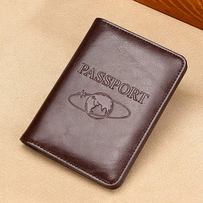 porte-passeport en cuir véritable-portefeuille de voyage bloquant rfid pour passeport et billets, étui à documents multifonctionnel