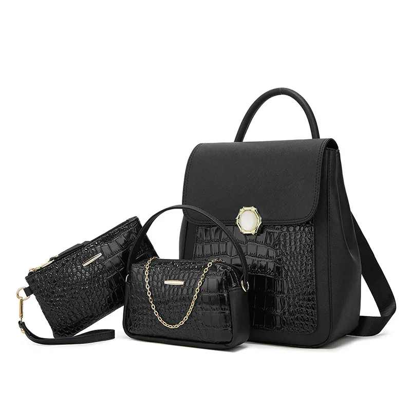 sac dos cuir synthétique motif crocodile couleur noir beige bleu marron rose voyage femme scolaire ultralight