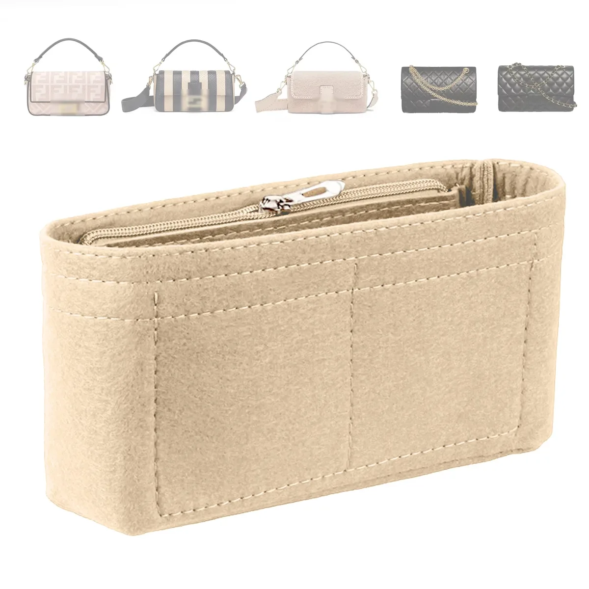 organisateur de sac à main en feutre avec fermeture éclair pour petits sacs à bandoulière, doublure de sac à main, organisateur de sac pour femmes