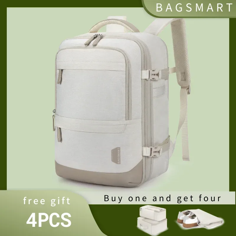 sac dos pvc beige gris compartiment ordinateur portable 17.3 pouces antivol fonction charge usb voyage sport école shopping