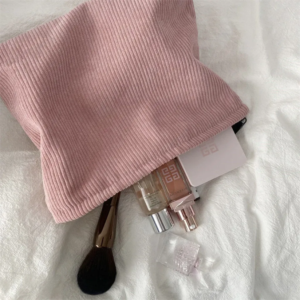 sac à cosmétiques de voyage en velours côtelé de grande capacité, organisateur de maquillage portable pour femmes, pochette de rangement à fermeture éclair