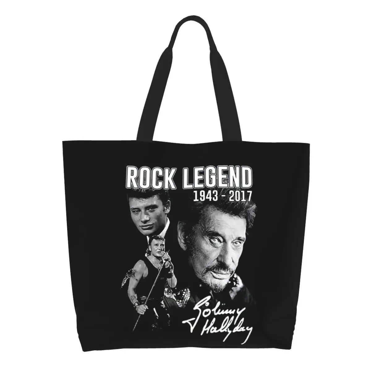 impression de mode johnny hallyday shopping sacs fourre-tout réutilisable lin épaule shopper chanteur français rock musique sac à main