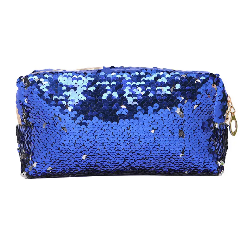 trousse de maquillage portable pour femme, paillettes, fermeture éclair, brosse, trousse de toilette, trousse à cosmétiques, évaluation, voyage