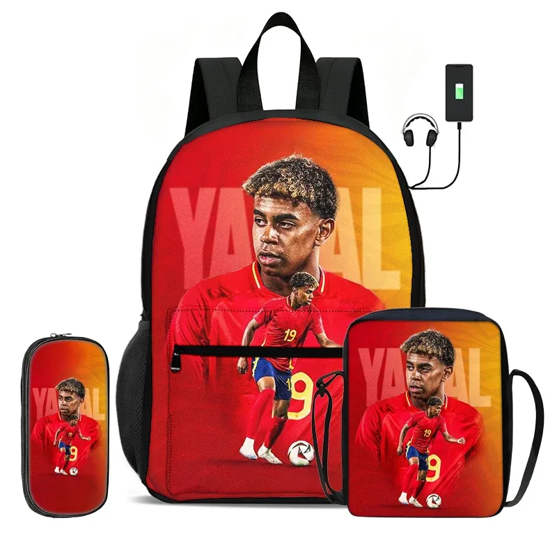 sac à dos scolaire pour enfant, sac à dos de sport de football avec sac à bandoulière, trousse à crayons, ensemble de 3 sacs l-lamin yamal, sac à dos de star du football