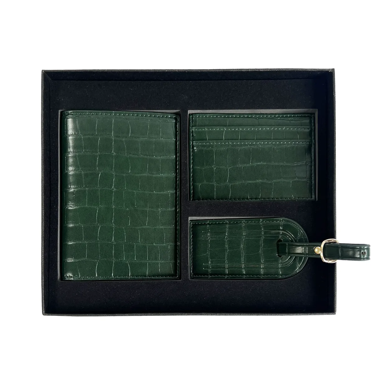 coffret cadeau personnalisé avec initiales gratuites, housse de passeport en cuir de crocodile, étiquette de bagage, porte-cartes, accessoires de voyage