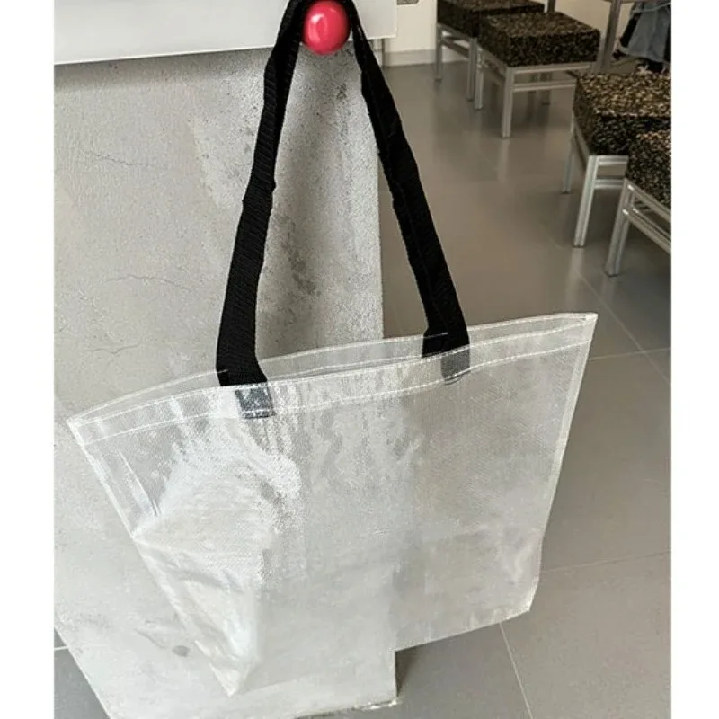 sac fourre-tout tissé transparent, pliable, réutilisable, étanche, pour épicerie, voyage, plage d'été, sac à bandoulière écologique