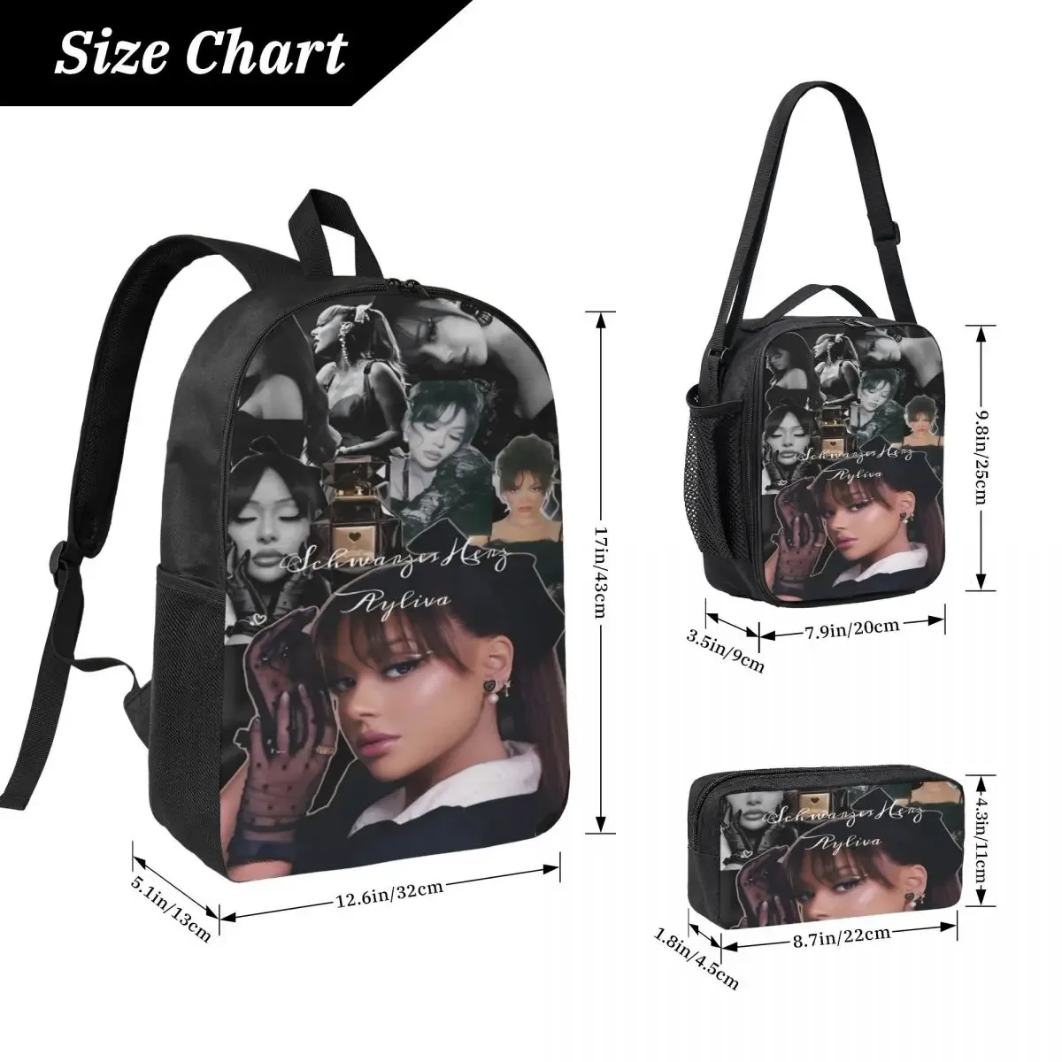 sac dos polyester oxford université dessin animé noir impression visages féminins poches latérales usage écolier voyager