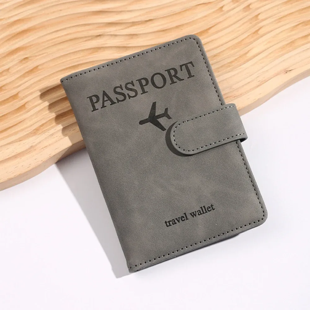 porte-passeport rfid personnalisé en pu pour homme, 2 styles d'enveloppes, motif avion imprimé, portefeuille de passeport antivol, minimaliste