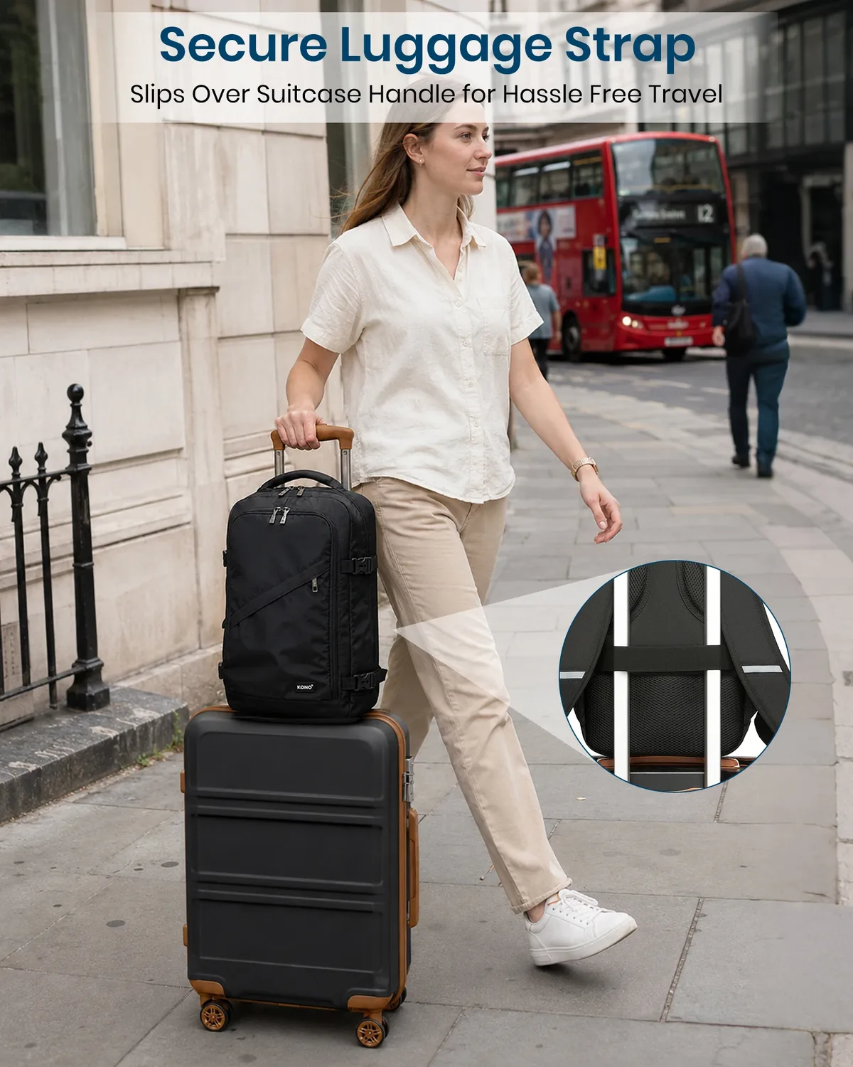 kono sac de cabine 40x20x25 cm pour sac à dos de bagage à main ryanair sous le siège, taille cabine 20l noir minimaliste