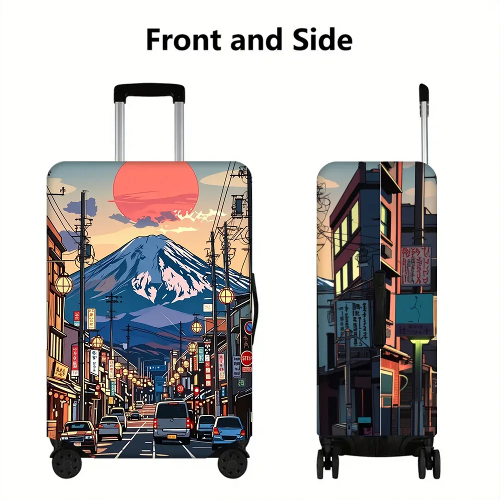 1 housse de bagage imprimée style anime japonais coucher de soleil, pour bagages de 18 à 32 pouces ; accessoires de voyage anti-poussière et élastiques