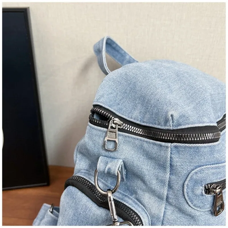 nouveau sac à dos en jean vintage 2026, sac moto multi-poches pour femme, sac à bandoulière au design original, sac d'école décontracté, sac à dos de voyage