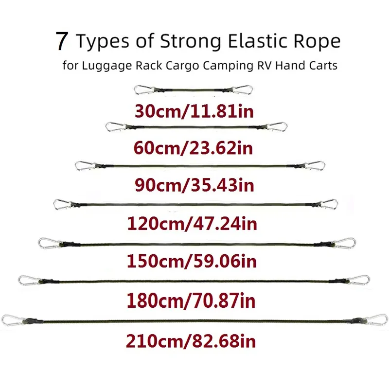 corde élastique robuste et durable pour l'extérieur, 30cm-210cm, sangle de chargement de 7mm d'épaisseur, fixation de sangle de bagage