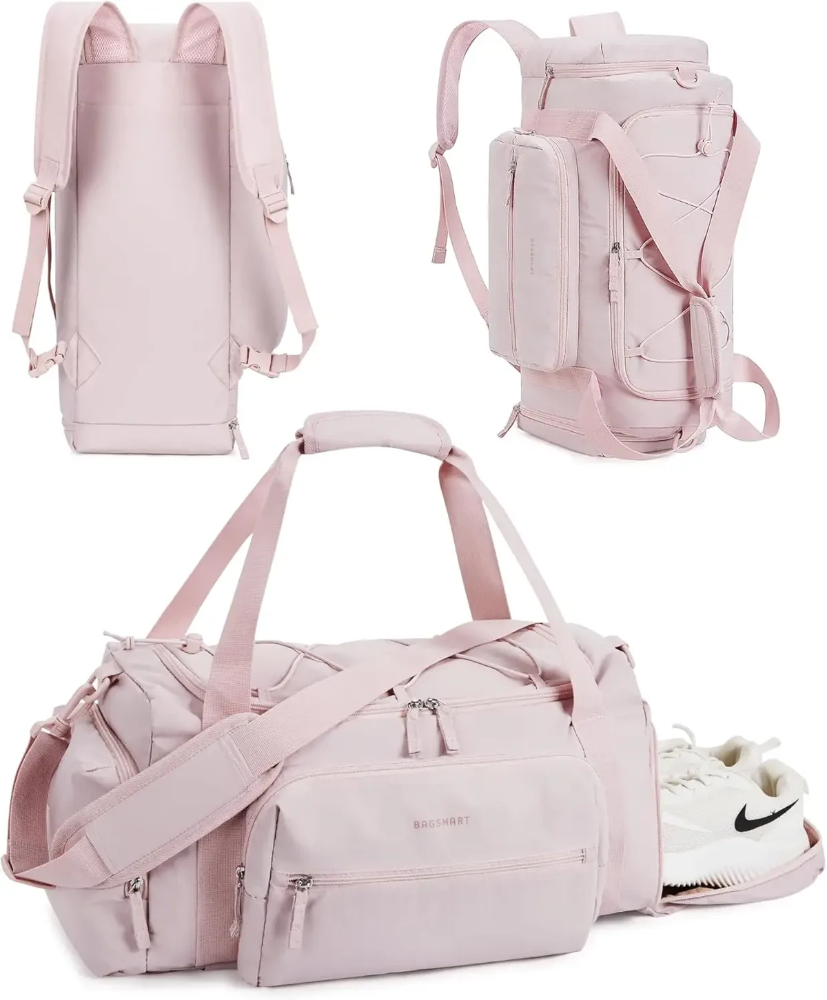 sac voyage polyester beige multipoches grande taille compartiment chaussures respirant sport week end travels