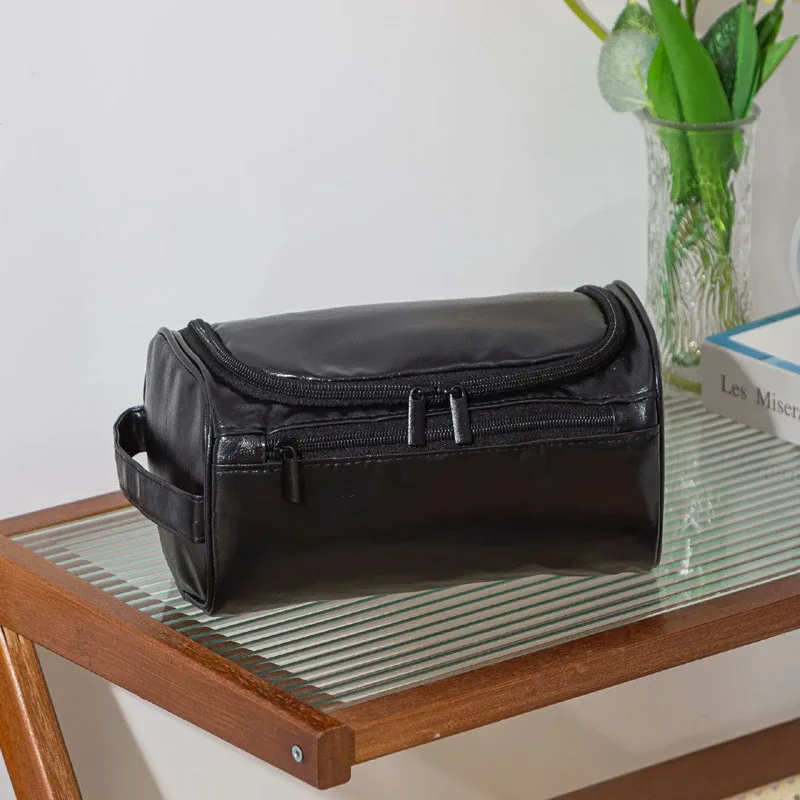 trousse de toilette de voyage en cuir pour hommes et femmes, grande capacité, organisateur de cosmétiques avec crochet de suspension, sac de rangement maquillage étanche