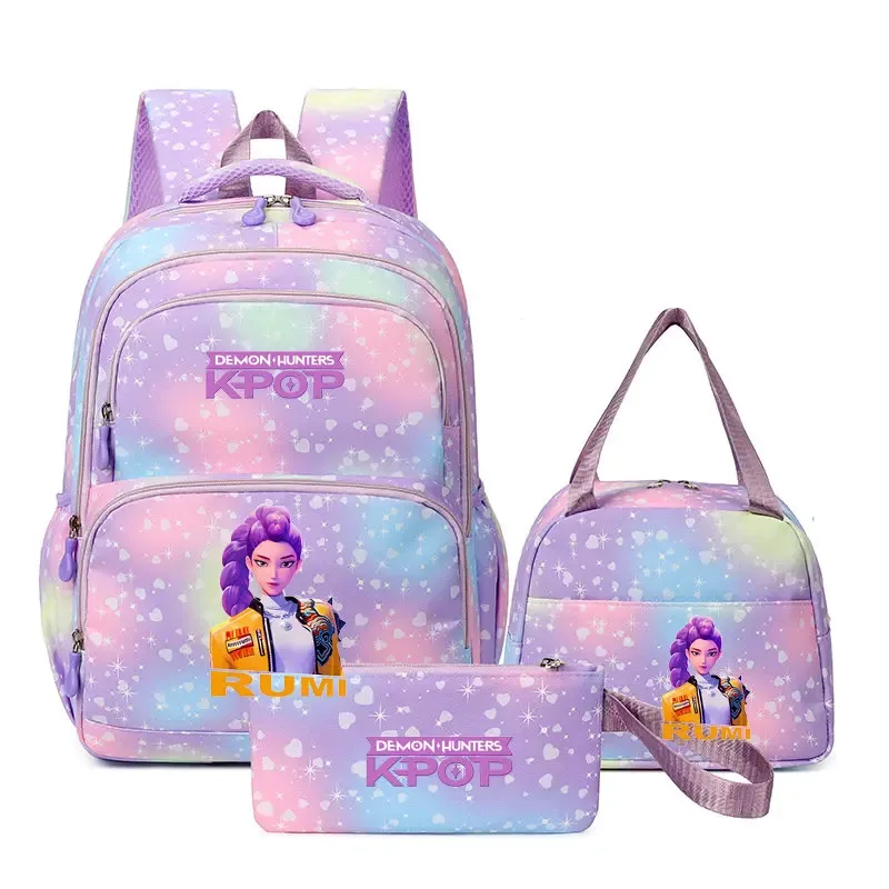 kpop demon hunters – sac à dos pour ordinateur portable pour filles, 3 pièces, sac à dos huntr/x pour adolescents, garçons et femmes, mochila de voyage pour usage quotidien