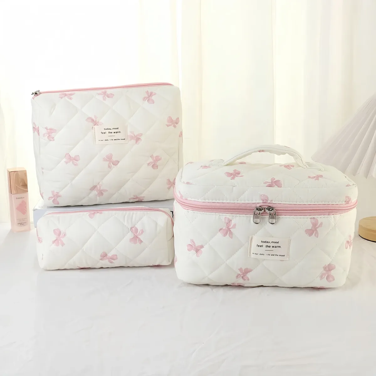 trousse de maquillage à imprimé floral de grande capacité, sac de rangement de cosmétiques de voyage portable, sac de style urbain simple avec doublure en polyester pour femmes