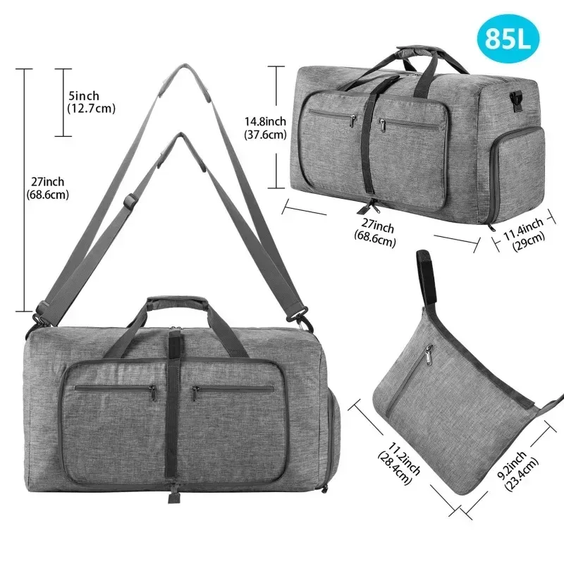 sac polochon de voyage de grande capacité 85l, sac de sport à bandoulière pour femmes, grand sac de voyage pliable oxford étanche pour hommes, sac de bagages de fitness