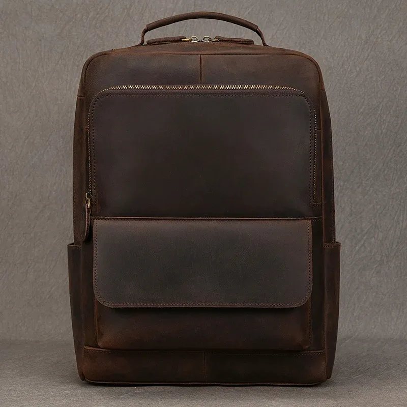 Sac Dos Cuir Vache Marron Vintage Robuste Bandoulière Amovible Poches Zippees Polyester 20 35 Litres Voyage École Affaires