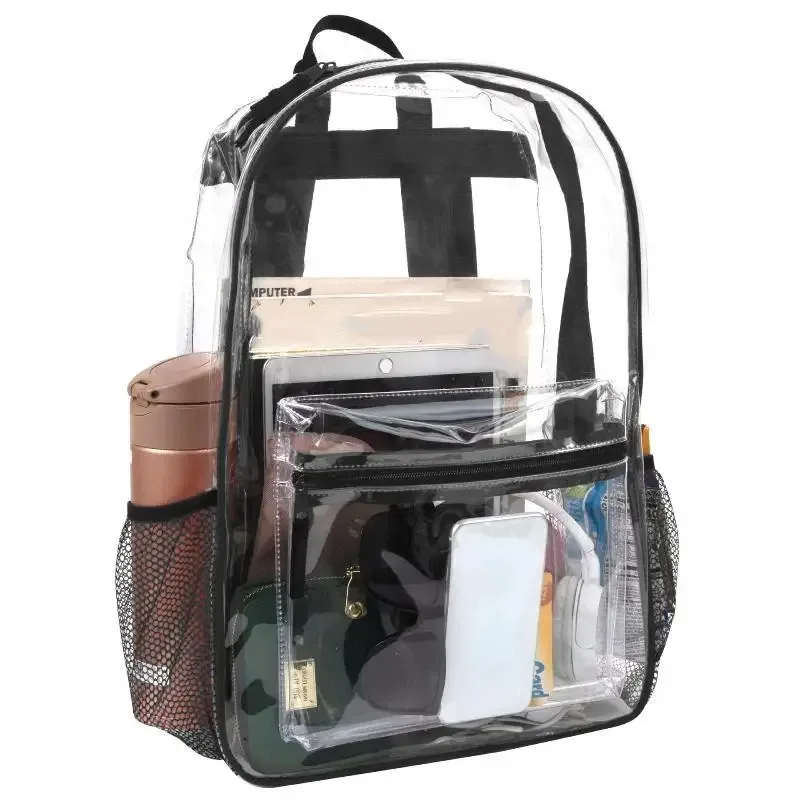 1 sac à dos transparent en pvc imperméable, avec sangles réglables, fermetures éclair doubles durables, idéal pour les stades de baseball, léger et transparent.