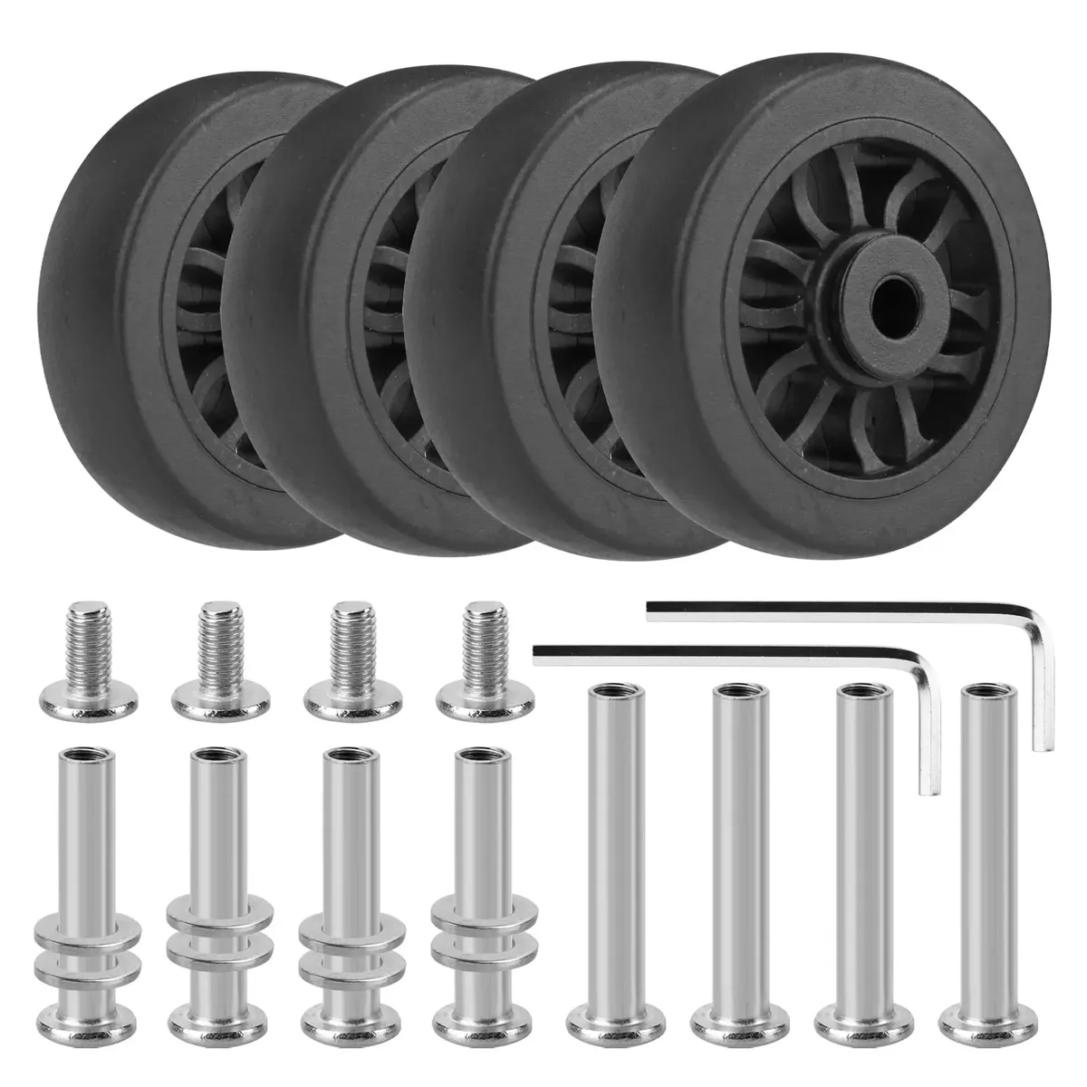 roues remplacement valises plastique noires silencieuses lot quatre axes cinquante millimètres usage voyage réparation