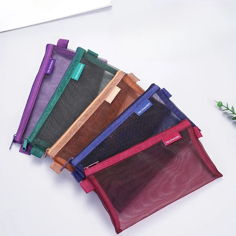 sac de rangement cosmétique en maille pour femme, étui à crayons à fermeture éclair simple, sac transparent, poudres de maquillage, sac à main de voyage portable, outils de beauté
