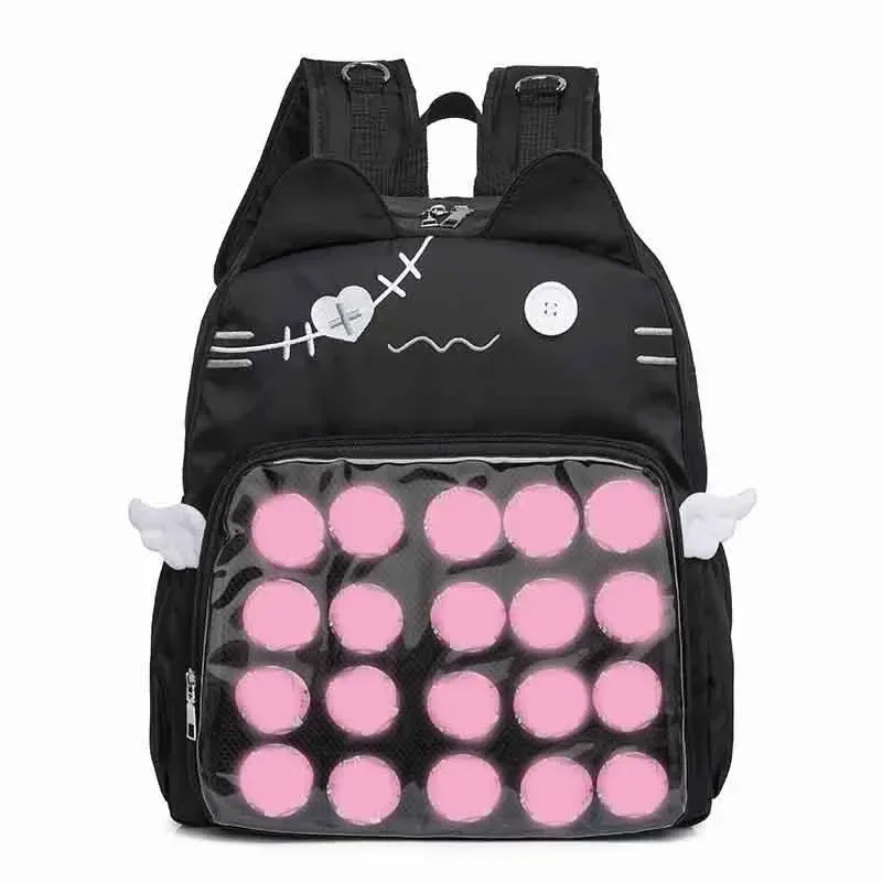 sac à dos chat mignon femmes nylon style japonais décontracté mode transparent ita sac grande capacité femme esthétique sacs à dos bolsa