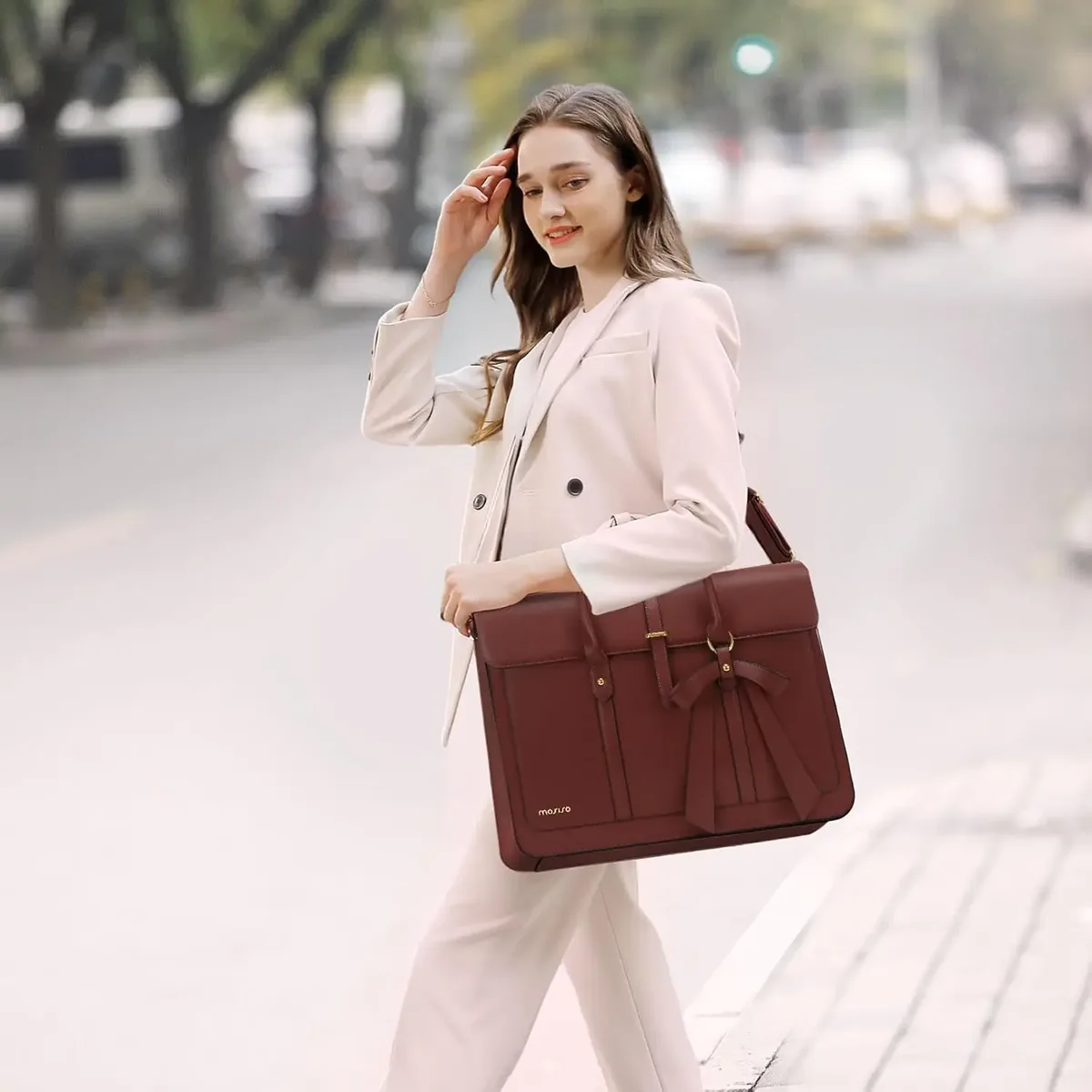 mosiso sac fourre-tout pour femme pour macbook 13 14 15 16 17.3 pouces ordinateur portable en cuir pu sac à bandoulière sac à dos sac à main double usage